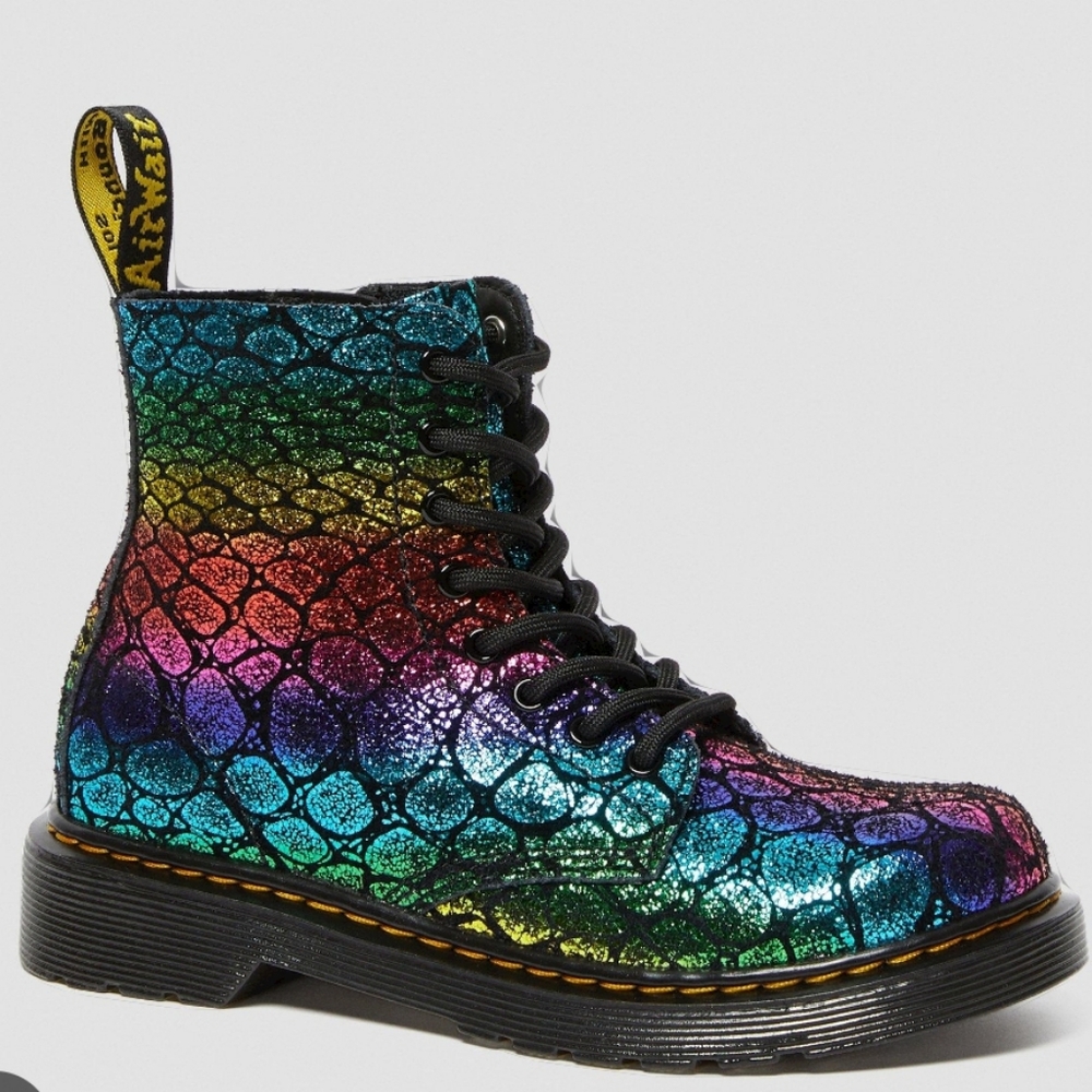 🦃🦃DR.MARTENS 1460 Pascual Girls Leather Rainbow Metalic Boots size 1